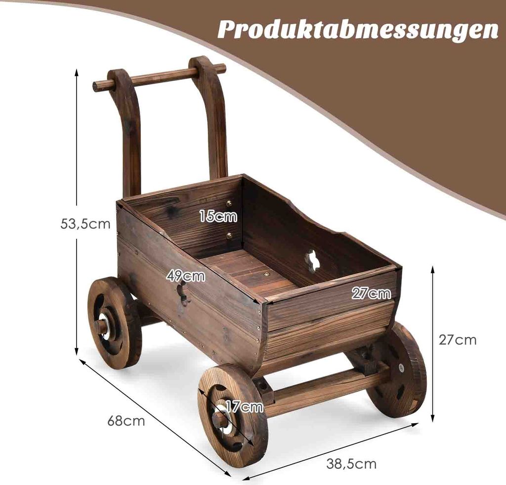 Dřevěný vozík na květiny COSTWAY, vozík na květináče s Obrázek produktu 7