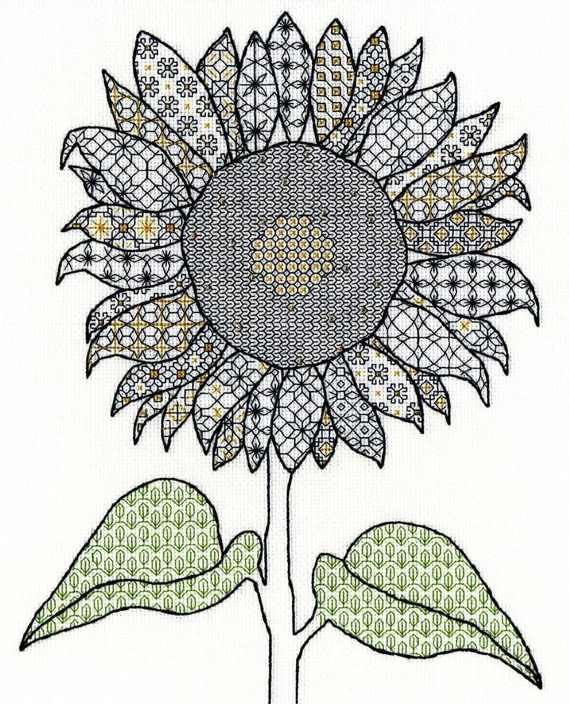Bothy Threads Zwarte kruissteek set "Zonnebloem", 27x33cm, xbw1, telpatroon