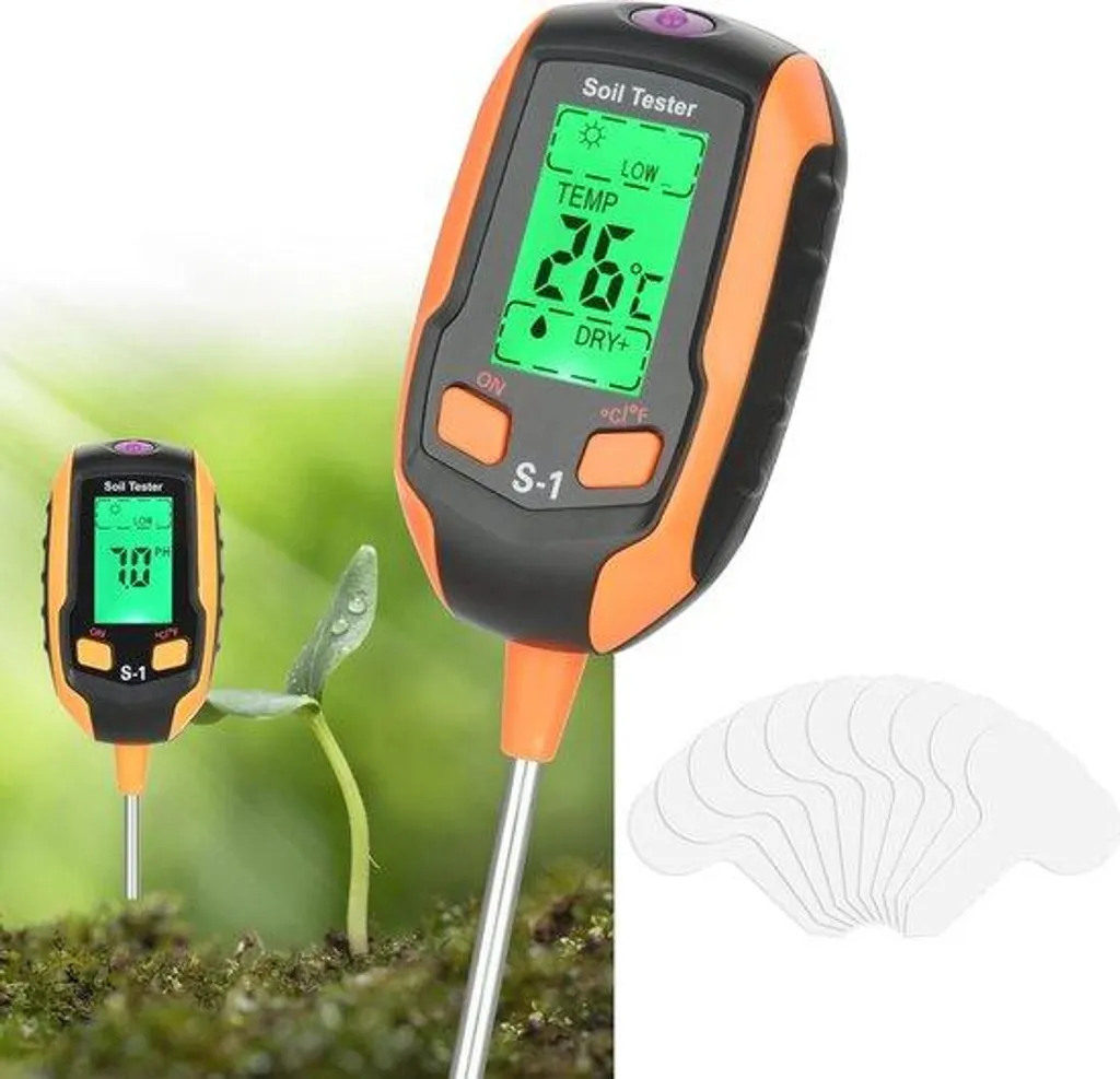 Testeur d'humidité sol 4-en-1 : pH, lumière et température jardinage