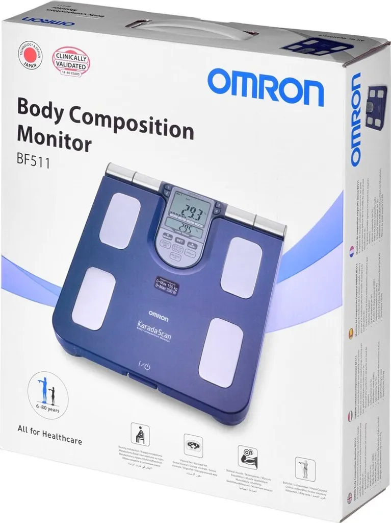 Bilancia Elettronica Omron BF511: Design Quadrato e Precisione Blu - 9