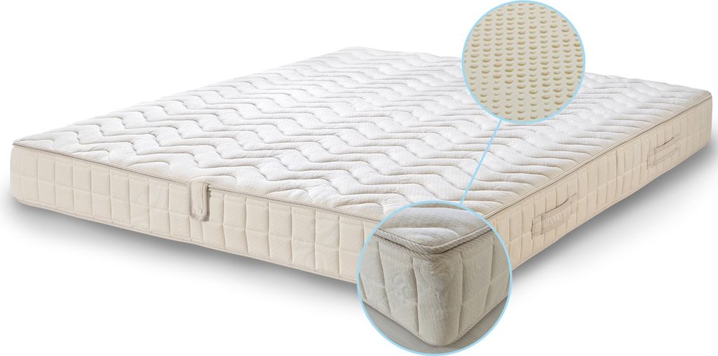 Naturlatex Matratze Natura 180x200 Höhe 20 cm Härtegrad H3 fest RG83 – 3-Schichtkern mit 7 Zonen Naturlatex –