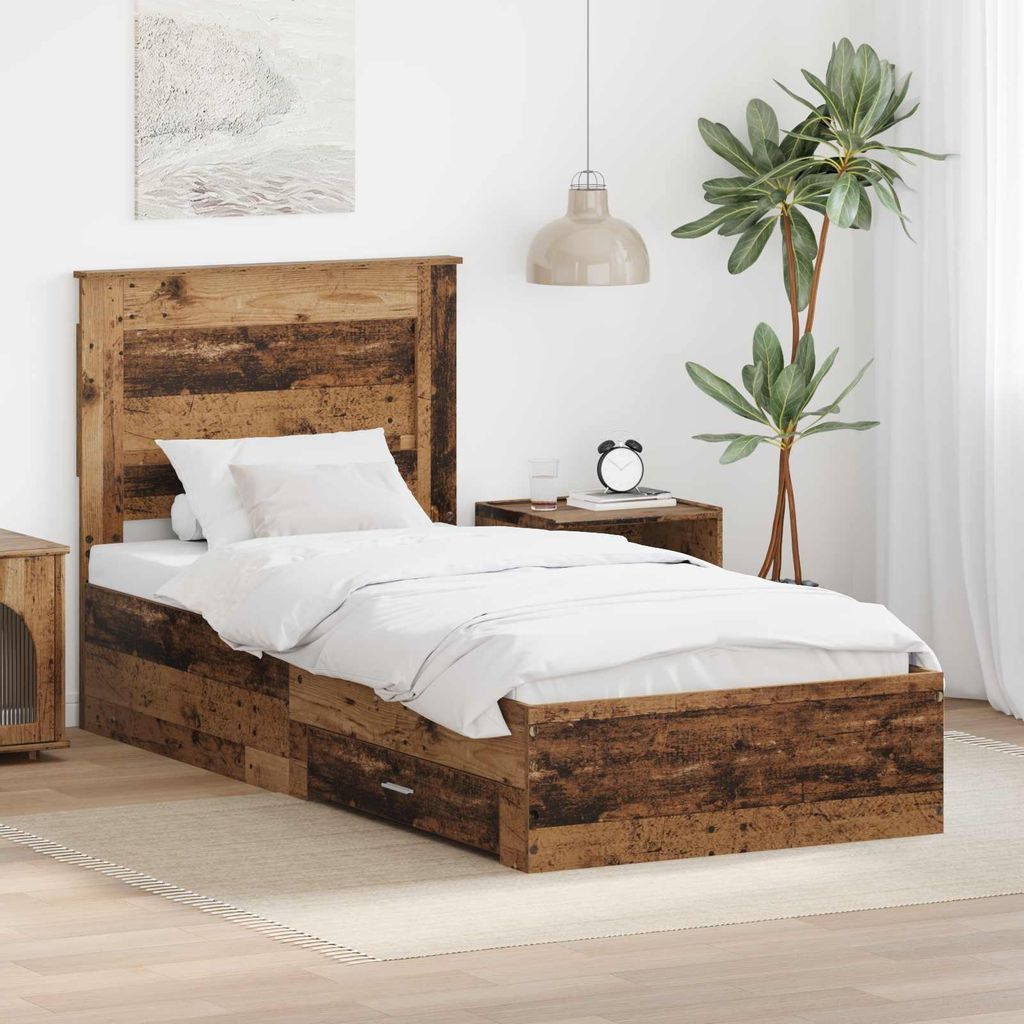 "Schlussverkauf" Einzelbett 1 PLACE - Bettgestell einzel - mit Schubladen - mit Kopfteil - Holzwerkstoff C1857