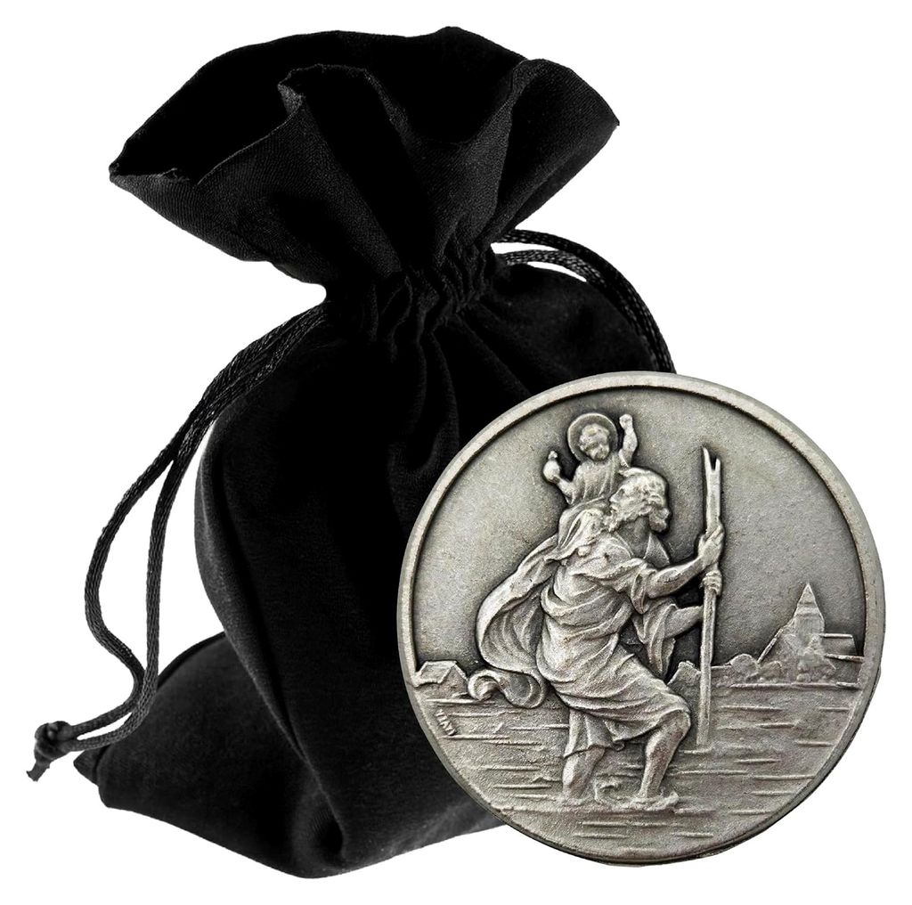 Christopherus Auto-Magnet Ø 3,5 cm - Gesegnete Plakette ohne Schrift - Schutzpatron der Autofahrer - Magnet & Klebepad - Talisman für Fahranfäng...