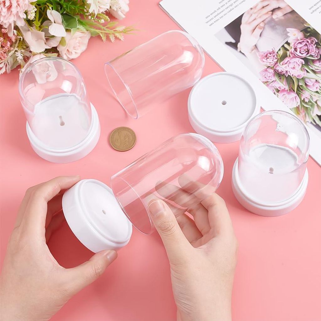 OElasthanFT 4 Stk Acryl Dome Display Case 70x109mm Kolom Acryl Dome Display Klare Acryl Dome Ewige Blume Weiße Vitrine Cloche Bell Jar für Blumen...