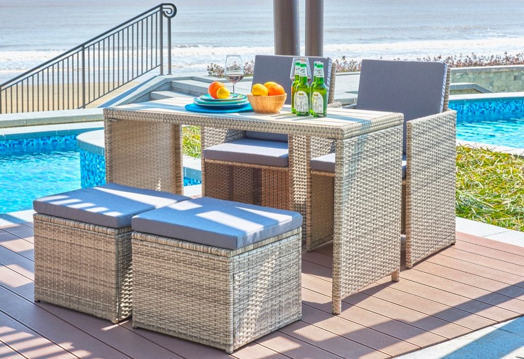 SIT Möbel 9-tlg. Sitzgruppe | 2 Stühle, 2 Hocker, 4 Sitzkissen+2 Rückenkissen, 1 Tisch | Polyrattan | 19000-31 | Serie GARTEN