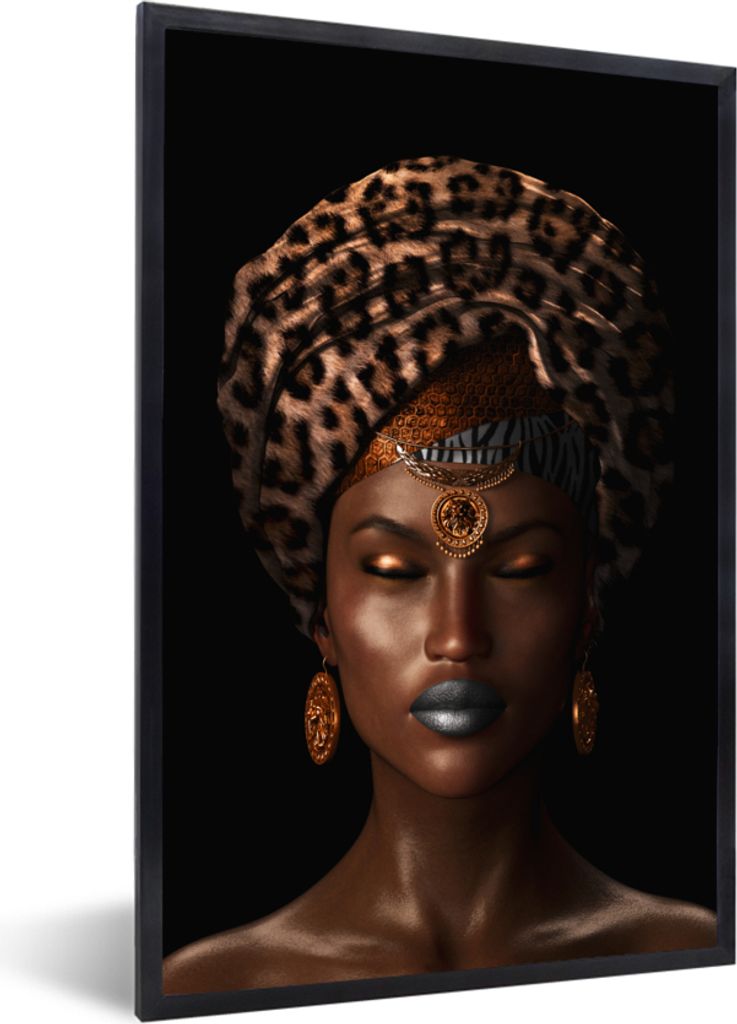 MuchoWow MuchoWow Gerahmtes Poster Frau - Kopftuch - Tigerdruck 20x30 cm - Poster mit zchwarzem Bilderrahmen - Drucken - Bilder Poster im Rahmen