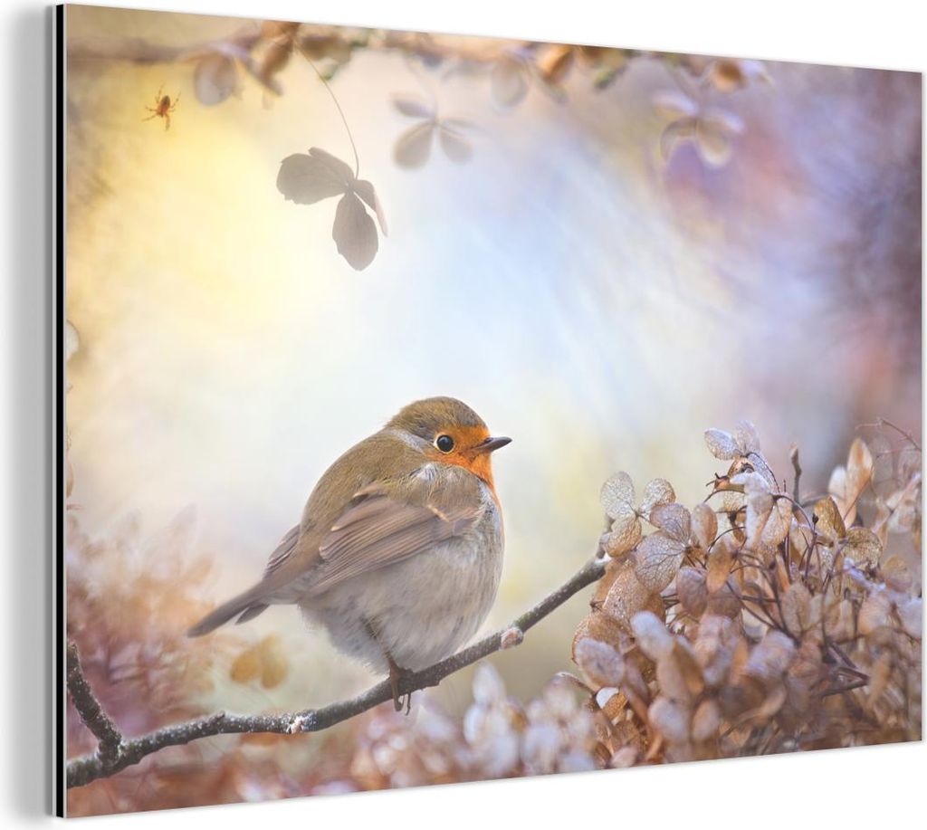 MuchoWow Wanddekoration Metall Metallbild Wandkunst 30x20 cm Vogel - Zweig - Blätter - Abstrakt MuchoWow Aluminium Gemälde - Aluminiumgemälder