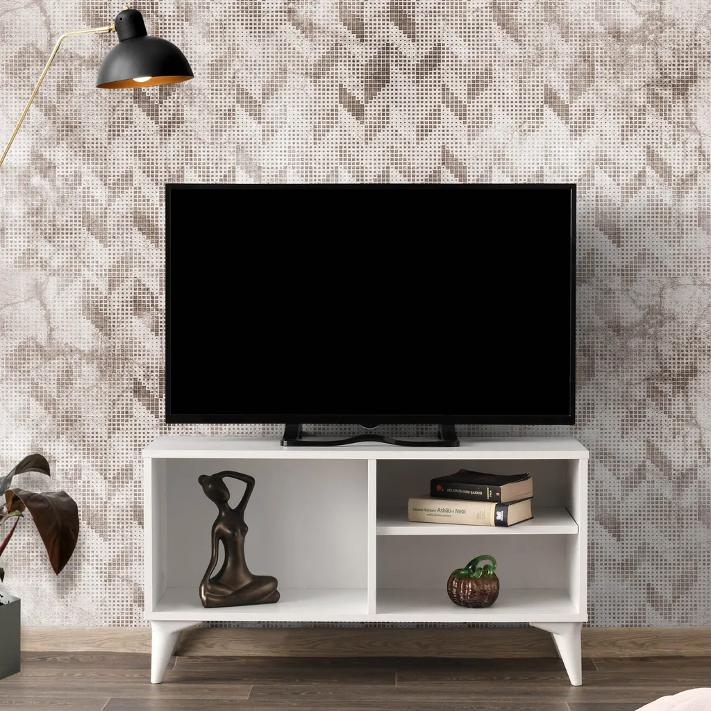 Meuble TV Skye Decor Zisino blanc 100% métal résistant 120x50x30 cm