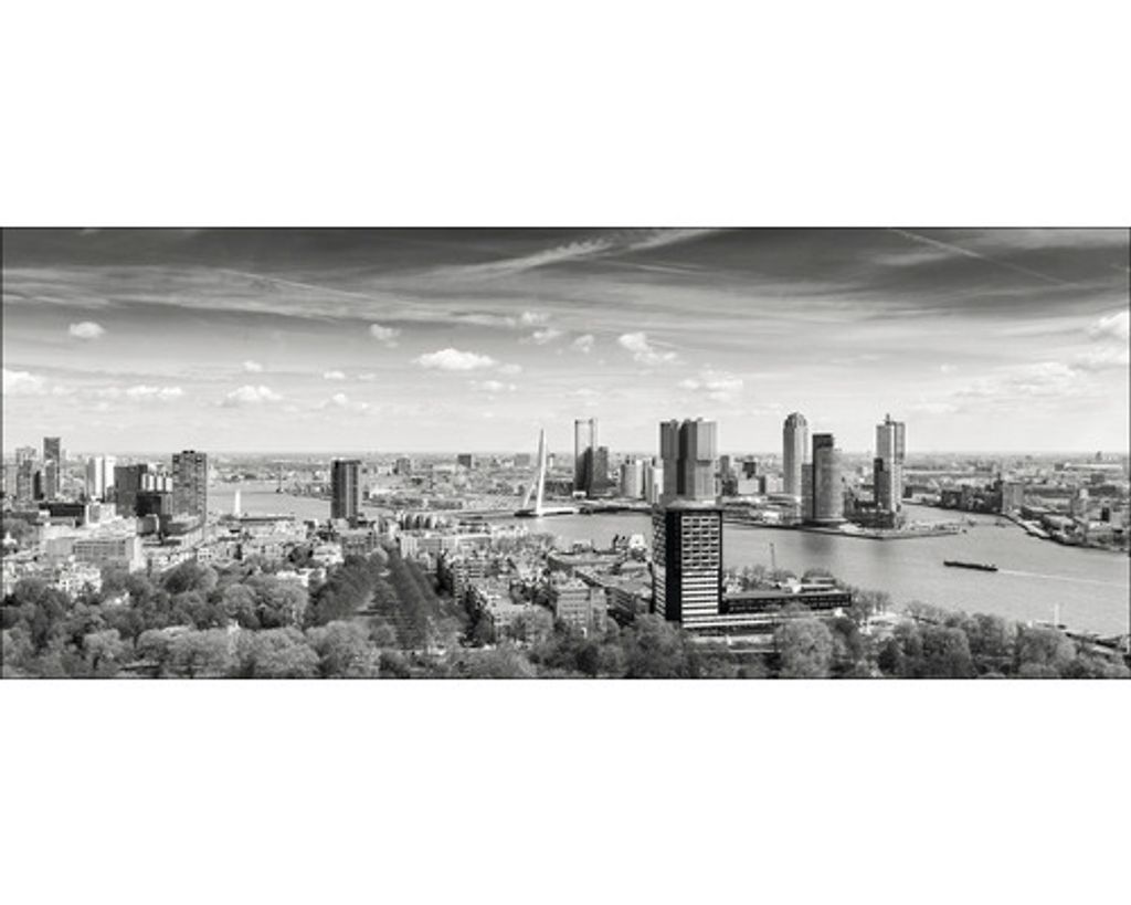 Glasbild Rotterdam Skyline schwarz weiß II 80x30 cm