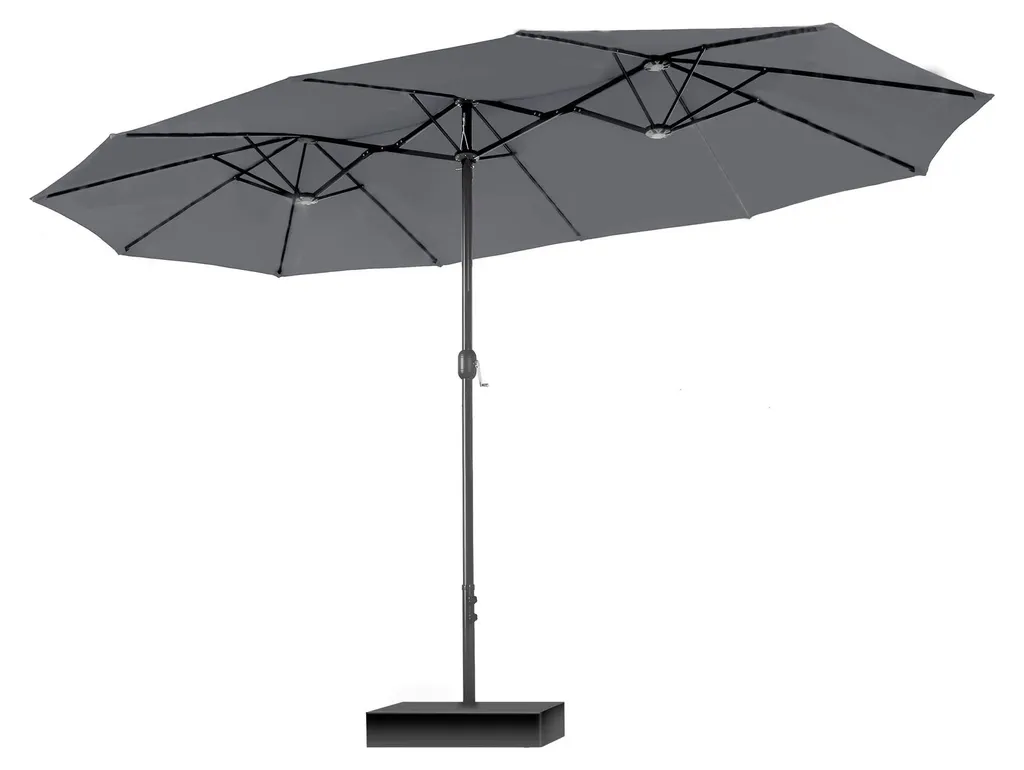 Parasol de jardin double rectangulaire gris clair 4,5m avec manivelle