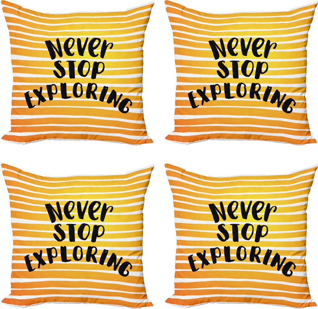 ABAKUHAUS Sprichwort Kissenbezug Set (4 Stück), Never Stop Explo Ombre, Moderner Doppelseitiger Digitaldruck, 40 cm x 40 cm, Erde Gelb und Schwarz