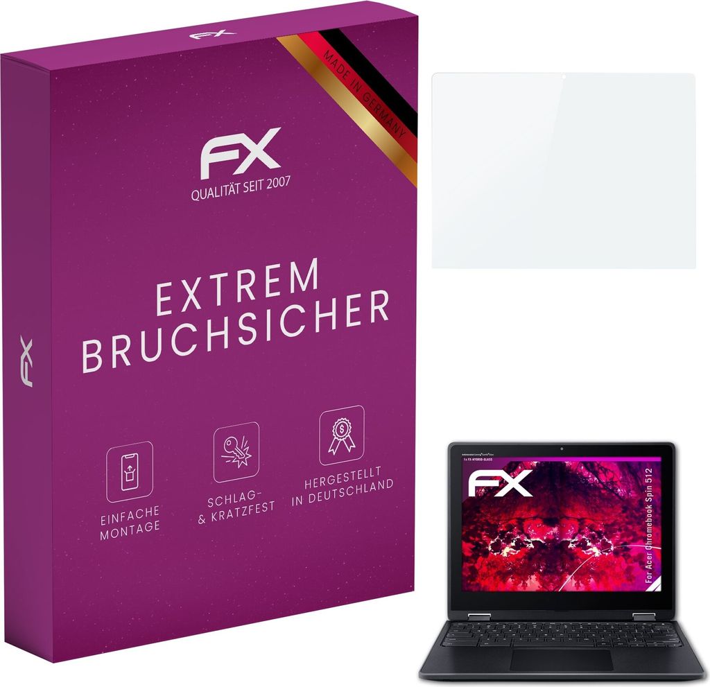 atFoliX FX-Hybrid-Glass Displayfolie kompatibel mit Acer Chromebook Spin 512 Glasfolie