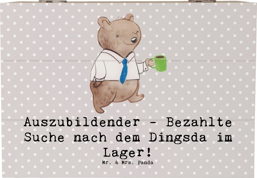 Mr. & Mrs. Panda Box Auszubildender Abenteuer 22 x 15 cm - Grau Pastell - Geschenk, Schatzkiste, Lager, berufliche Entwicklung, Holzkiste mit Decke...