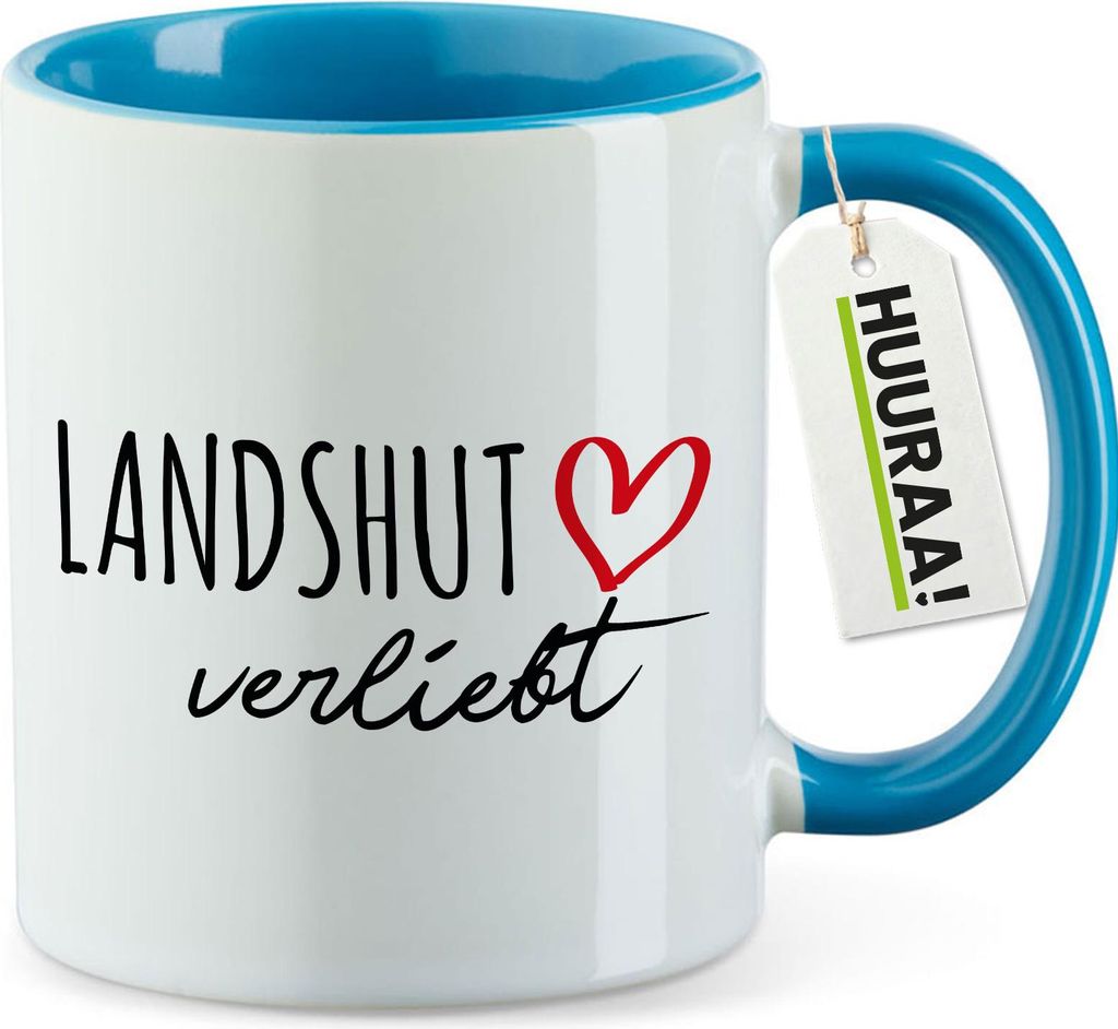 Huuraa Kaffeetasse Landshut verliebt 330ml Blau Keramik Kaffeebecher Geschenkidee