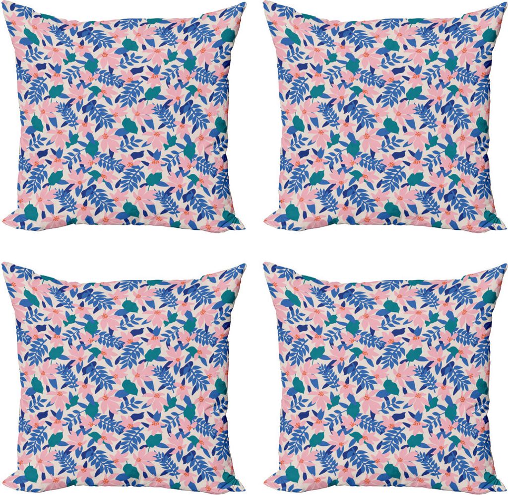 ABAKUHAUS Abstrakt Kissenbezug Set (4 Stück), Weiche Exotische Blumen-Blätter, Moderner Doppelseitiger Digitaldruck, 50 cm x 50 cm, Pale Rose Mul...