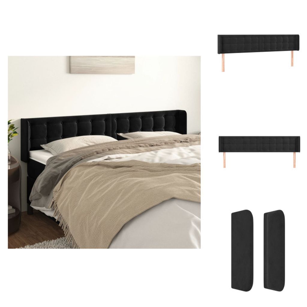 vidaXL Kopfteil mit Ohren Schwarz 163x16x78/88 cm Samt - Kopf- & Fußenden