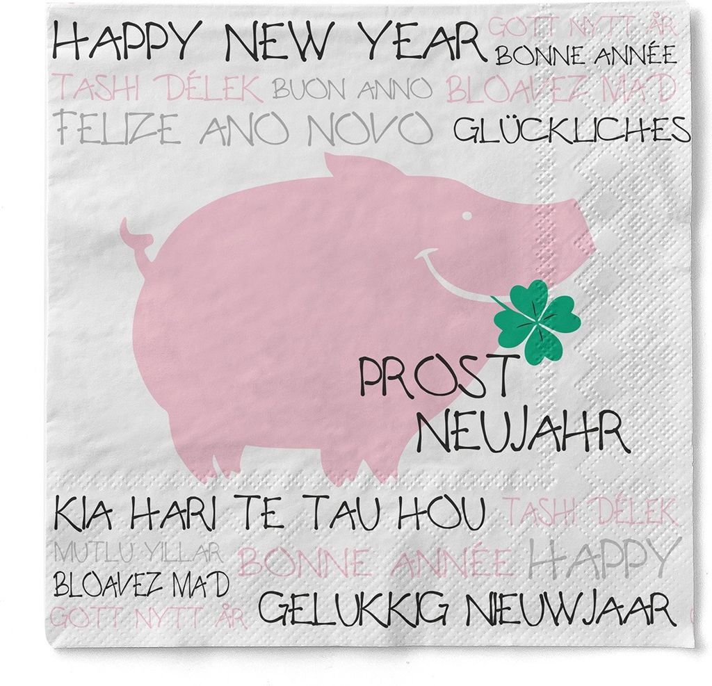 Sovie HOME Serviette Prost Neujahr aus Tissue 33 x 33 cm, 3-lagig, 20 Stück - Silvester