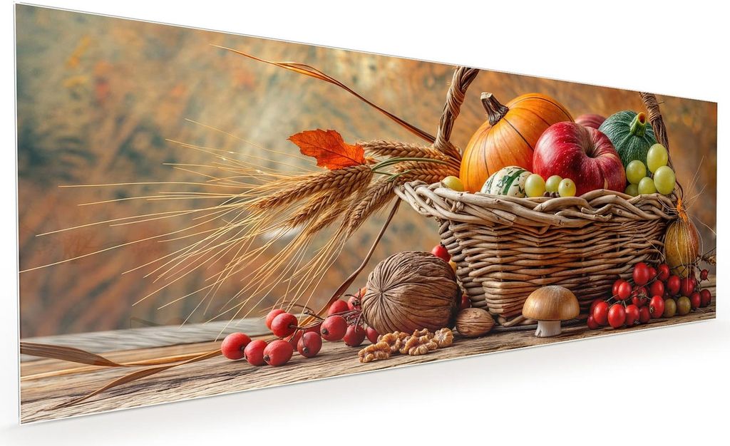 Küchenrückwand Spritzschutz Glas mit Motiv Herbstlicher Korb 40 x 40 cm