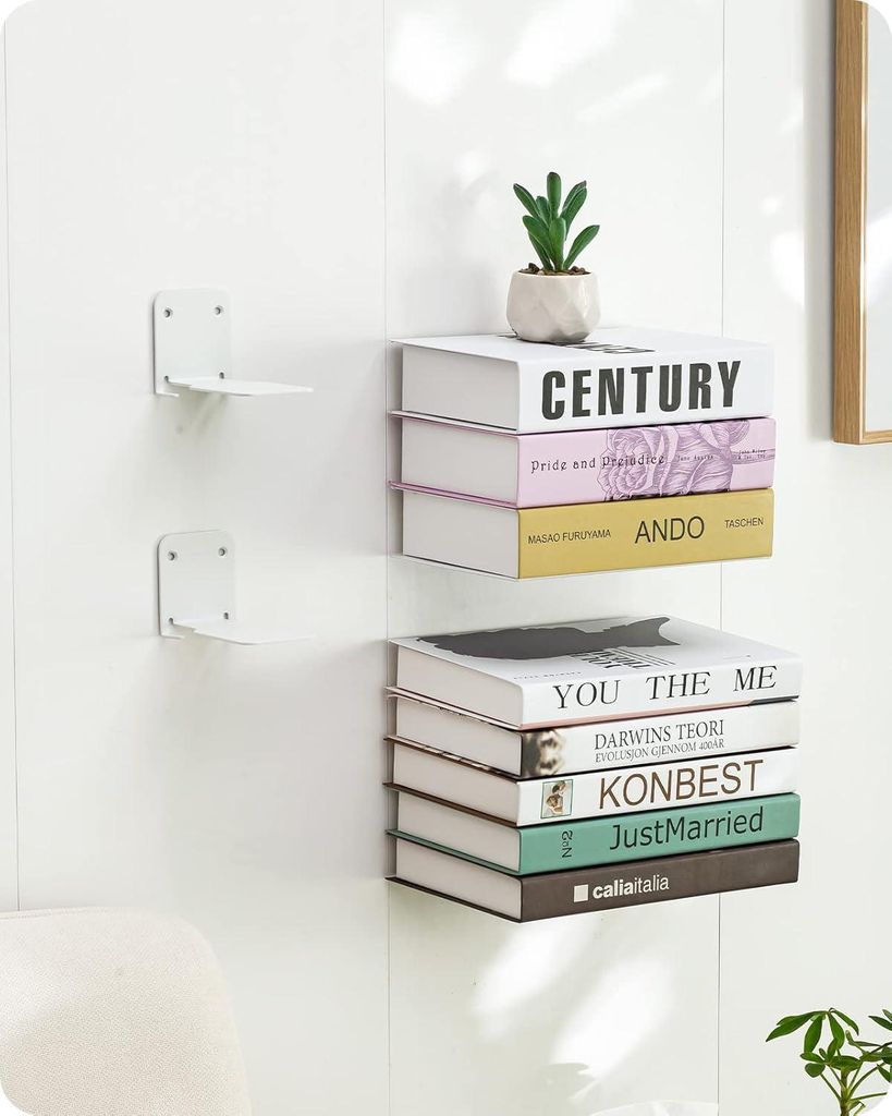 Unsichtbare schwebende Bücherregale - Bücherorganisatoren - Set von 4 - Weiß - Metall