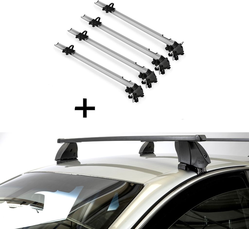 4x Fahrradträger Bike Pro + Dachträger K1 MEDIUM kompatibel mit für Ford Fiesta VI (5Türer) 08-17