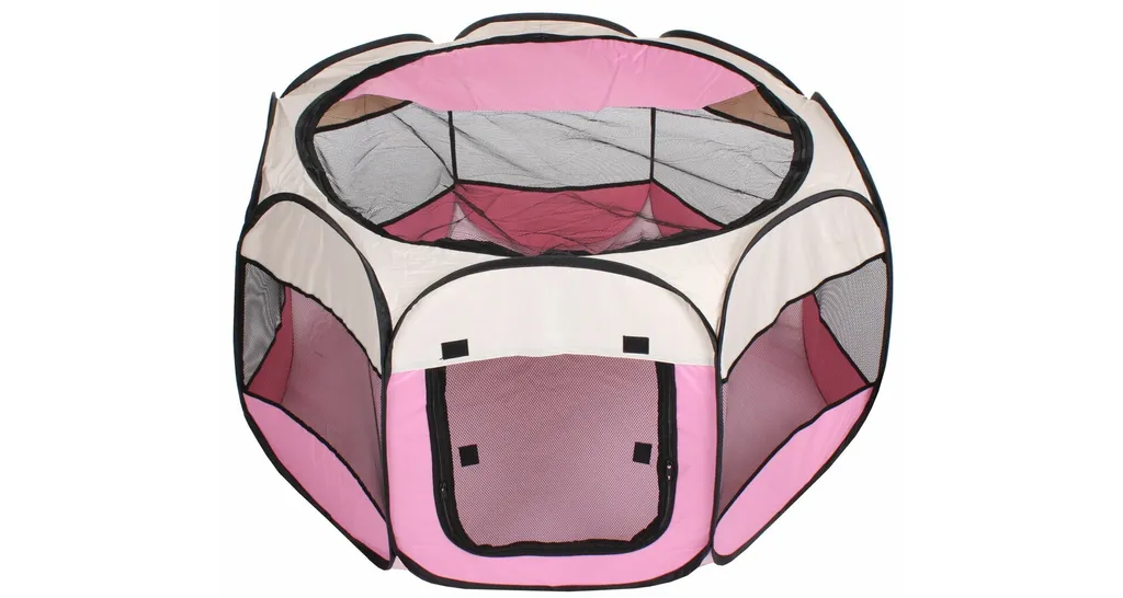 Parc pour Chiot et Petit Chien Octogonal Pliable Merco Pet Blanc et Rose