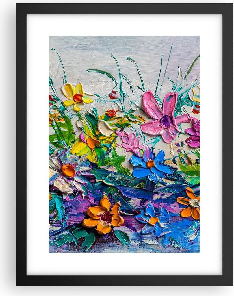Gerahmtes Poster - Schwarzer Rahmen - Blumen die Farben pastos - 30x40 cm - Wand Bild - Wanddeko - Wandbilder - Kunstposter - Wandposter - Bilderra...