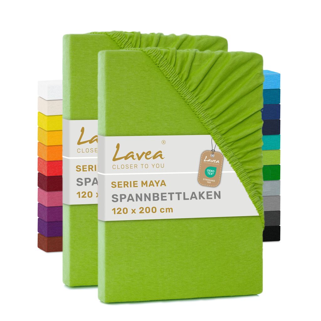 Lavea® 2er Pack Jersey Spannbettlaken 120x200cm, 100% Produktbild 