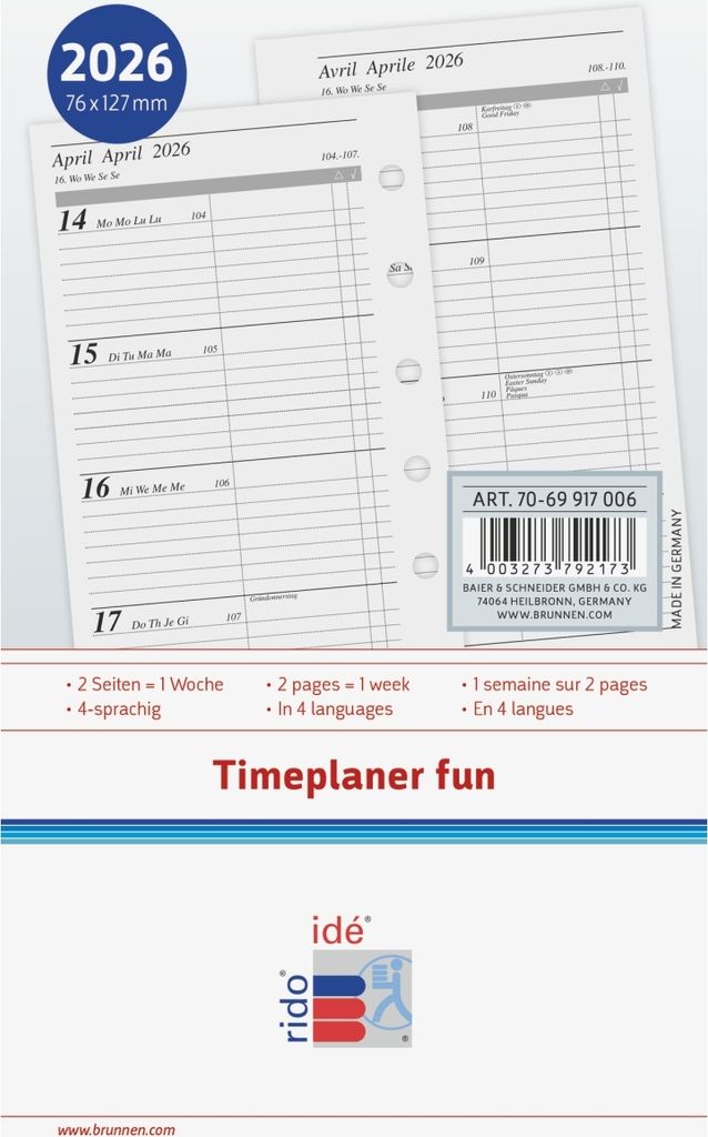 Wochenkalendarium 1 Woche/2 Seiten 7,6x12,7cm 2026. Produktbild 