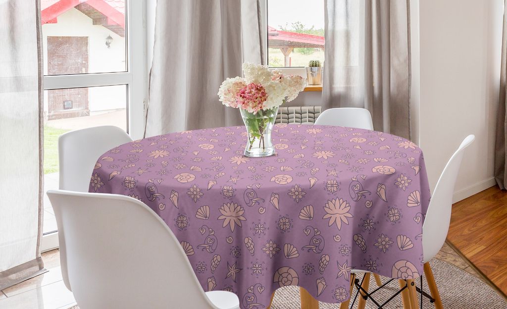 ABAKUHAUS Unterwasser- Runde Tischdecke, Pastell Sea Life Shells, Kreis Tischdecke Abdeckung für Esszimmer Küche Dekoration, 150 cm, Peach und Mauve