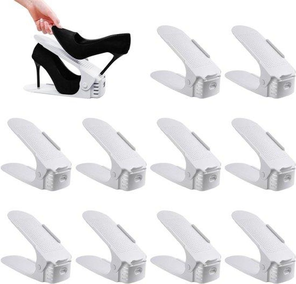 Schuhregal aus Kunststoff, 10er Pack, 3-stufig anpassbar, 2-Türme, weiß