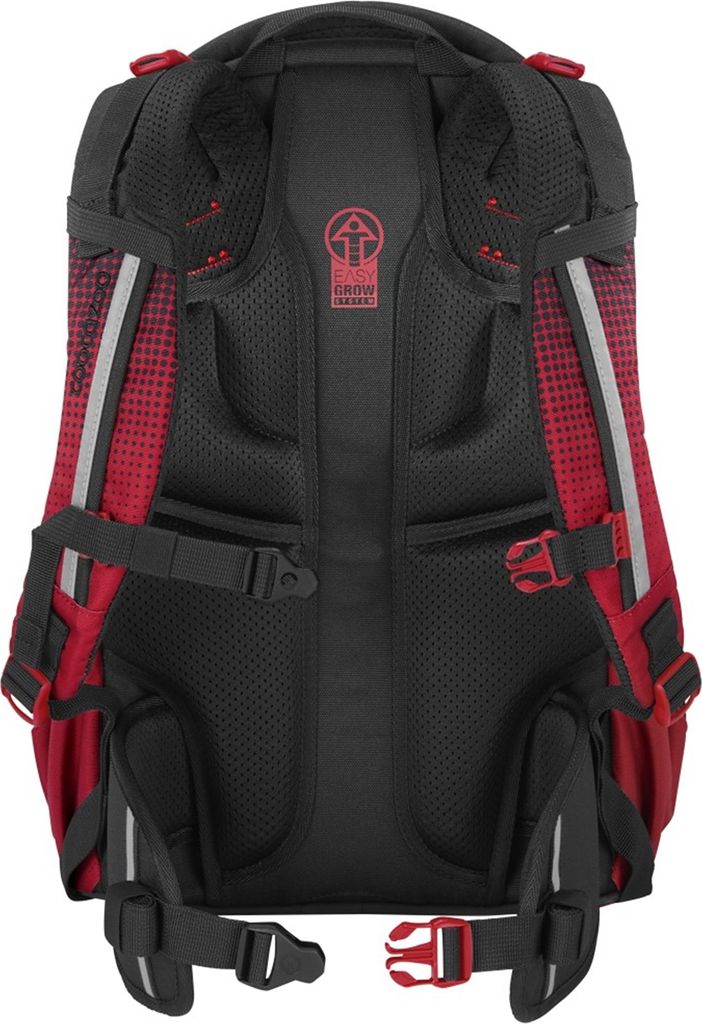 The back view of a backpack.