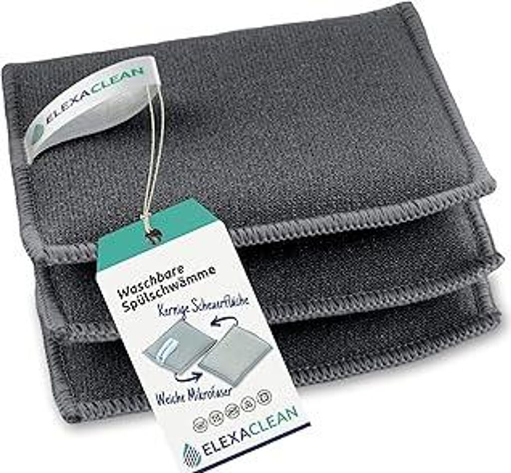 ELEXACLEAN Spülschwamm Topfreiniger Schwämme (3er Set, 10x8 cm, Dunkel-Grau) waschbar zum wiederverwenden, mit Mikrofaser