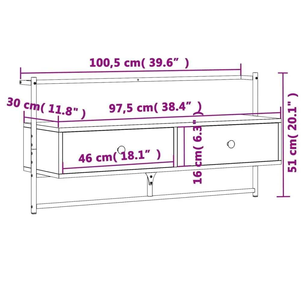 Mobile TV Sospeso Grigio Sonoma 100,5 cm | Arredo Parete Materiale Legno - 9