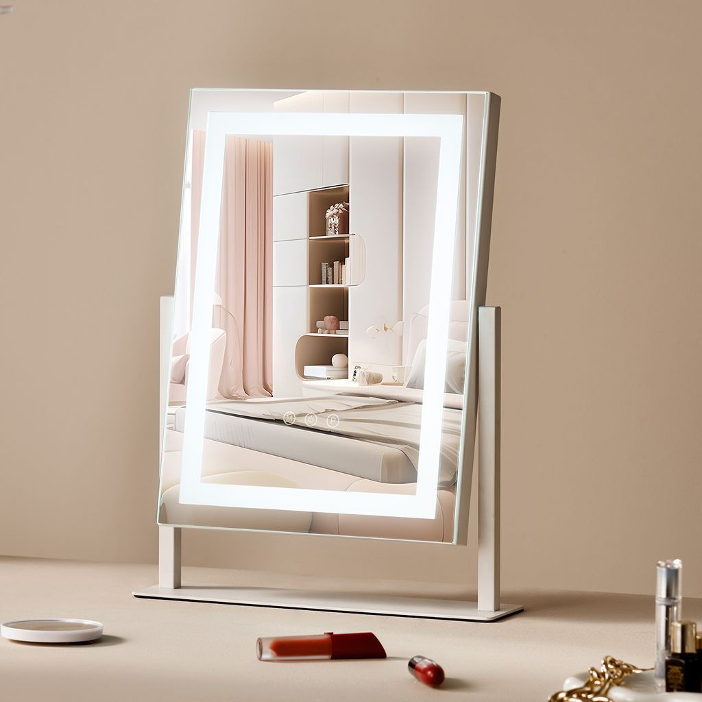 VEVOR Hollywood Schminkspiegel mit LED-Licht 41 cmx30 cm 3 Farbmodi 5x Vergrößerung Smart-Touch-Steuerung 360° Drehbar