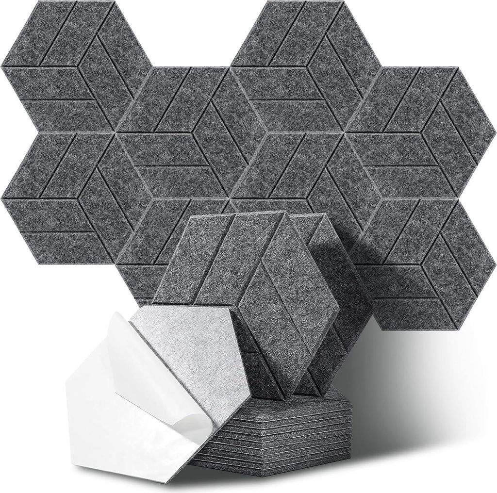 Sechseckige Selbstklebende Akustikpaneele - 12 Stück Schallabsorbierende Wandpaneele für Zuhause, Büro und Studio