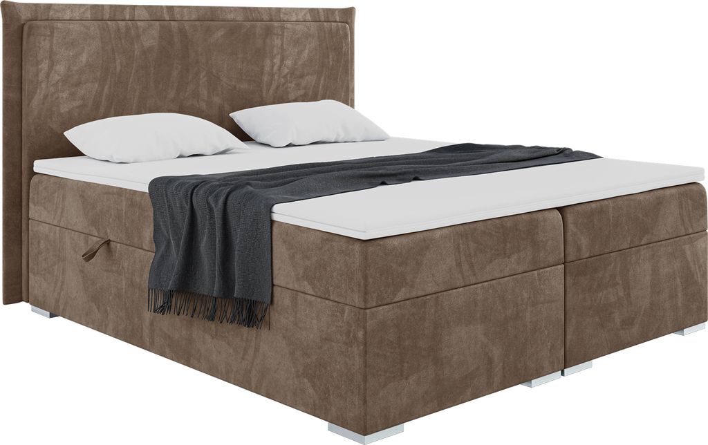 MEBLINI Boxspringbett mit Bettkasten - Gepolstert Doppelbett mit Matratze und Topper - Polsterbett mit Stauraum - Bett mit Kopfteil - Stauraumbett ...