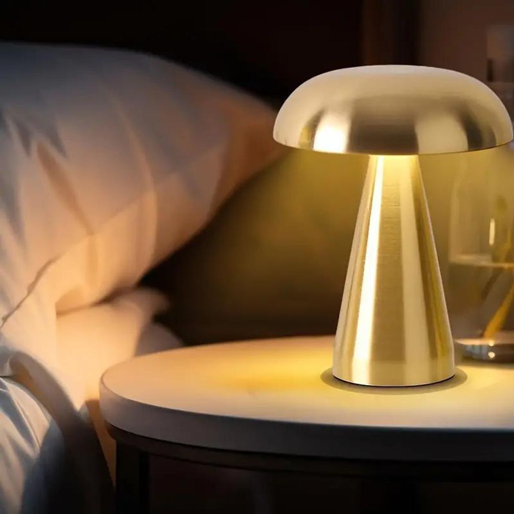 LED Akku Pilz-Tischleuchte gold Metall Dimmbar Kabellos USB Warmweiß Lampe Touch Tischlampe Nachttischlampe,Touch Steuerung Augenschutz Leselampe