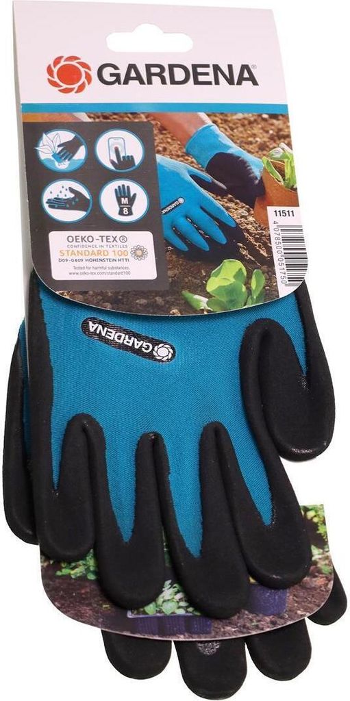 Gardena Guanti da Lavoro Taglia 8/M: Guanti per Tutti i lavori con Attrezzi, Presa ottimale, Cuscinetti ammortizzanti, Tessuto a Rete, Mobile Touch per l'utilizzo di Smartphone (11520-20