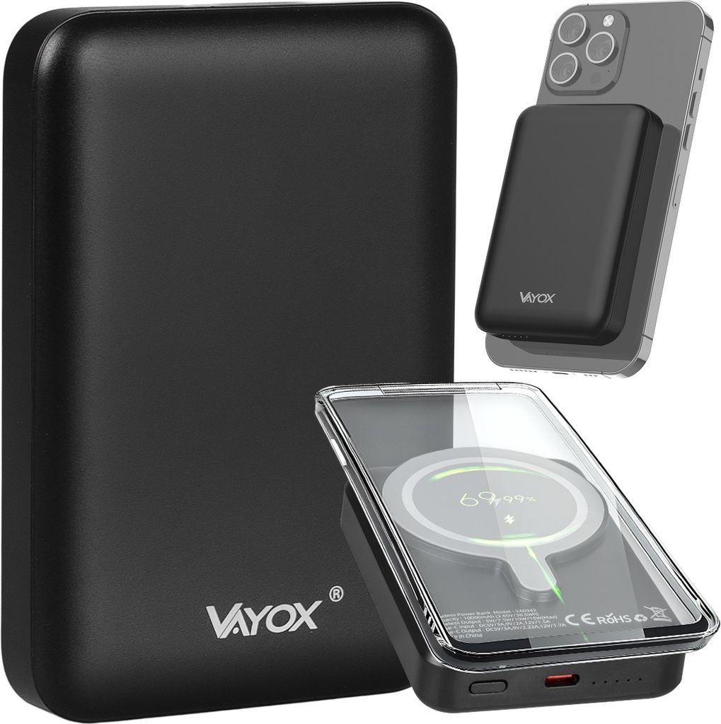 Vayox Powerbank VA0342 | 10000 mAh | USB-C / USB-C + Magsafe | Schwarz