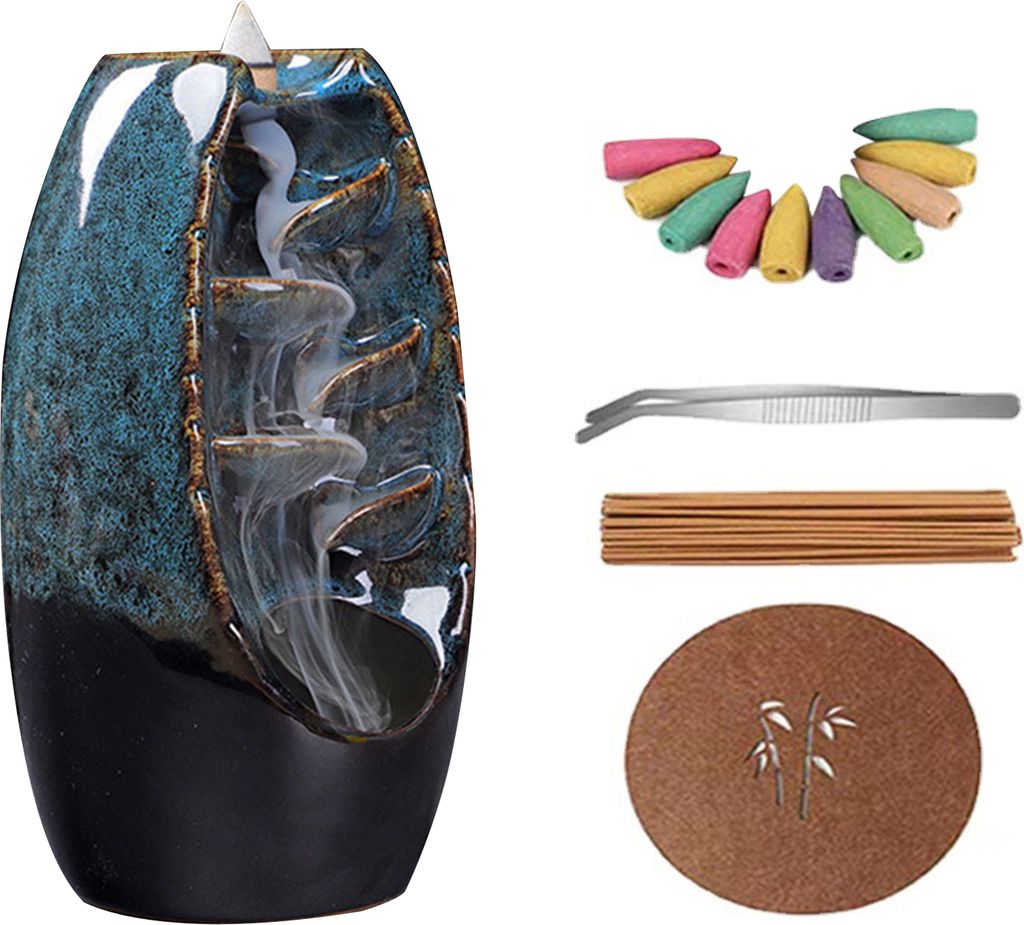 Rückfluss-Räuchergefäß mit 10 Kegeln, kreativer Lufterfrischer, Wasserfall-Räucherkegelhalter, Heim-Zen-Dekoration, Aromatherapie-Ornament fü...
