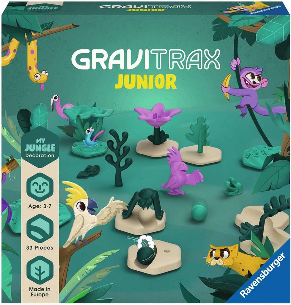 Ravensburger GraviTrax Junior Extension Jungle 23747 - Murmelbahn überwiegend aus nachwachsenden Rohstoffen mit Themenwelten, Lernspielzeug und Ko...