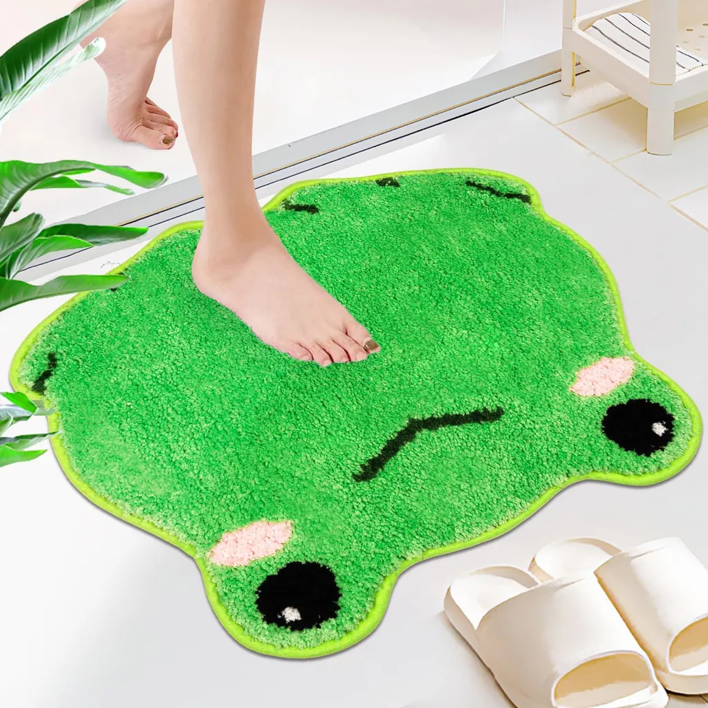 Tapis de bain enfant grenouille verte doux et absorbant format 50x56