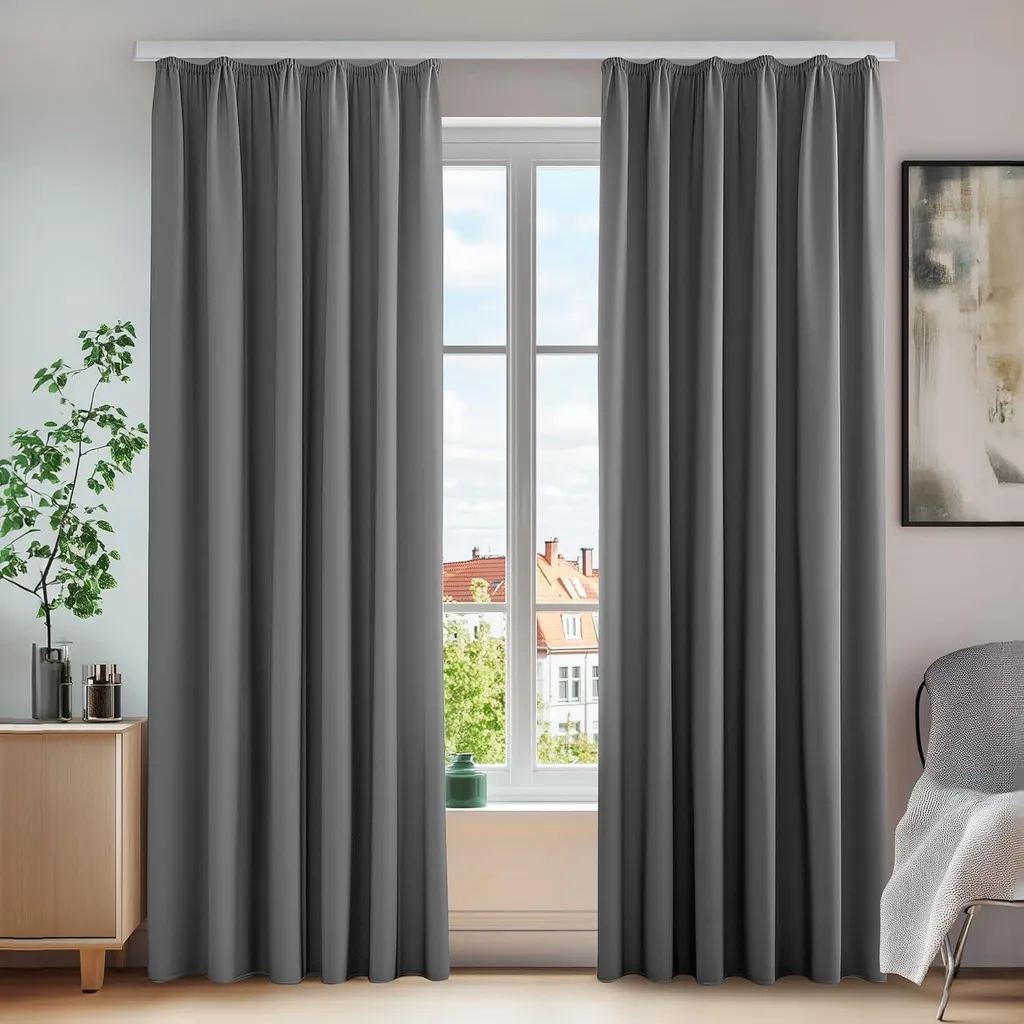 Set 2 Tende Oscuranti Deconovo 175x140 cm Grigio Chiaro Arredamento