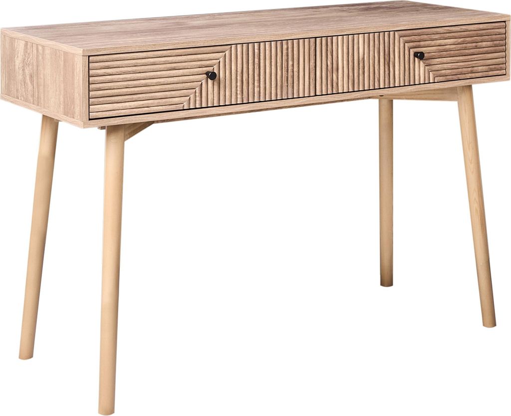 BELIANI Konsolentisch Hellbraun MDF-Platte mit 2 Schubladen Rillen-Optik Moderne Frisierkonsole Schminktisch Schlafzimmer Wohnzimmer Ausstattung
