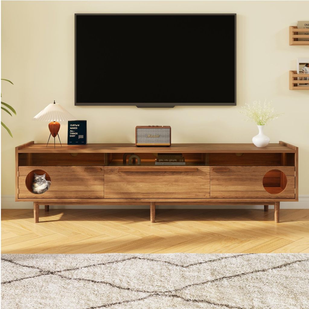 TV-kast met LED-verlichting en een kattenluik, TV-kast met Productafbeelding 