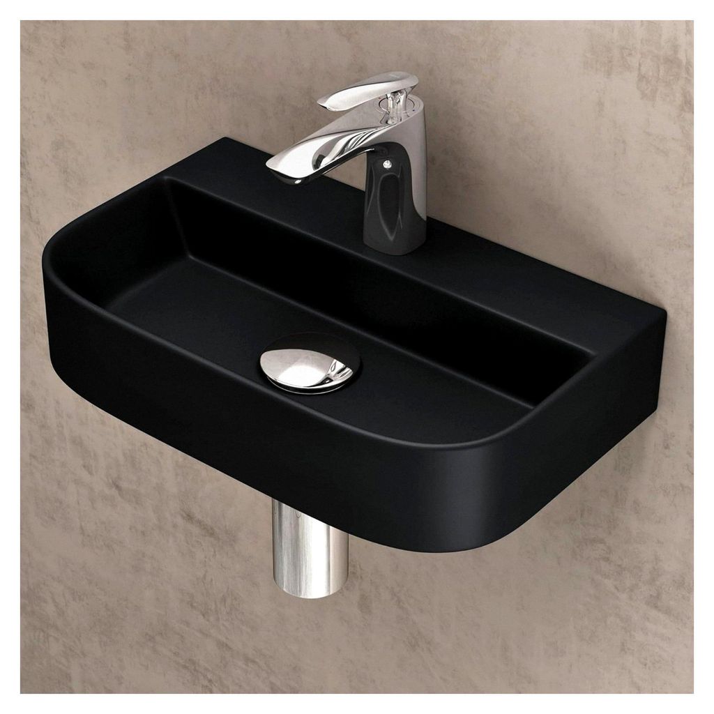 Aufsatzwaschbecken Hängewaschbecken Keramik matt schwarz 380x235x80 mm Gäste-WC Handwaschbecken