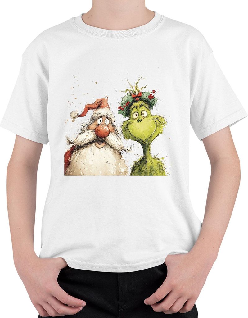 Grinch Weihnachtsmann lustig Weihnachten Geschenk grün Kranz Uni Kinder T-Shirt, Weiß, 128