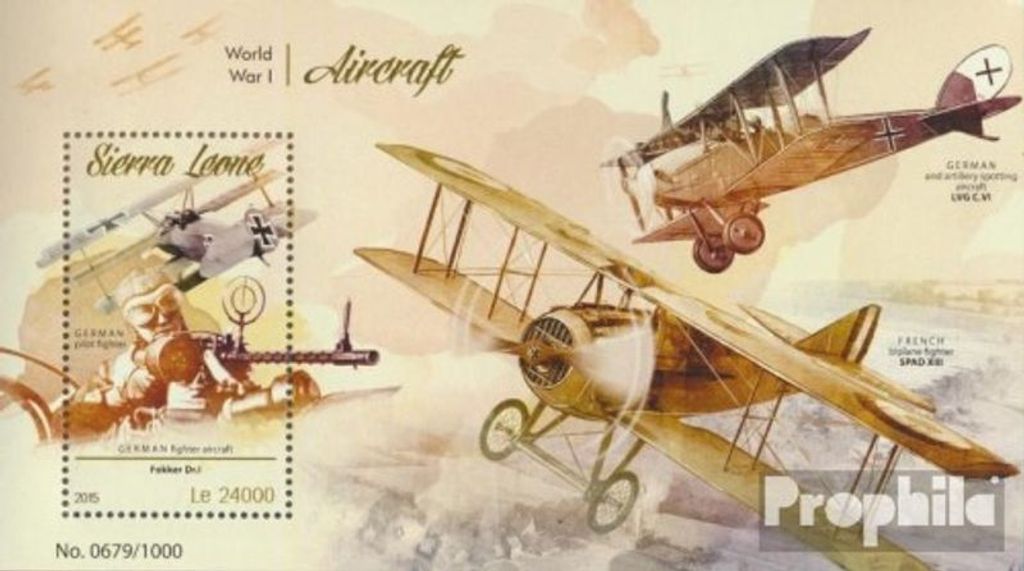 Briefmarken Sierra Leone 2015 Mi Block 866 (kompl. Ausg.) postfrisch Flugzeuge