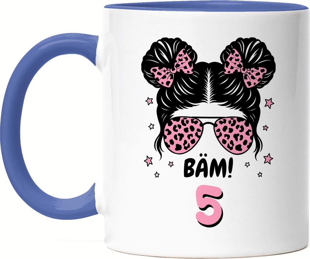 Bäm 5 Geburtstag Tasse Blau Mädchen Geschenk Kindergeburtstag Party Dekoration coole Geschenkidee mit stylischem Motiv