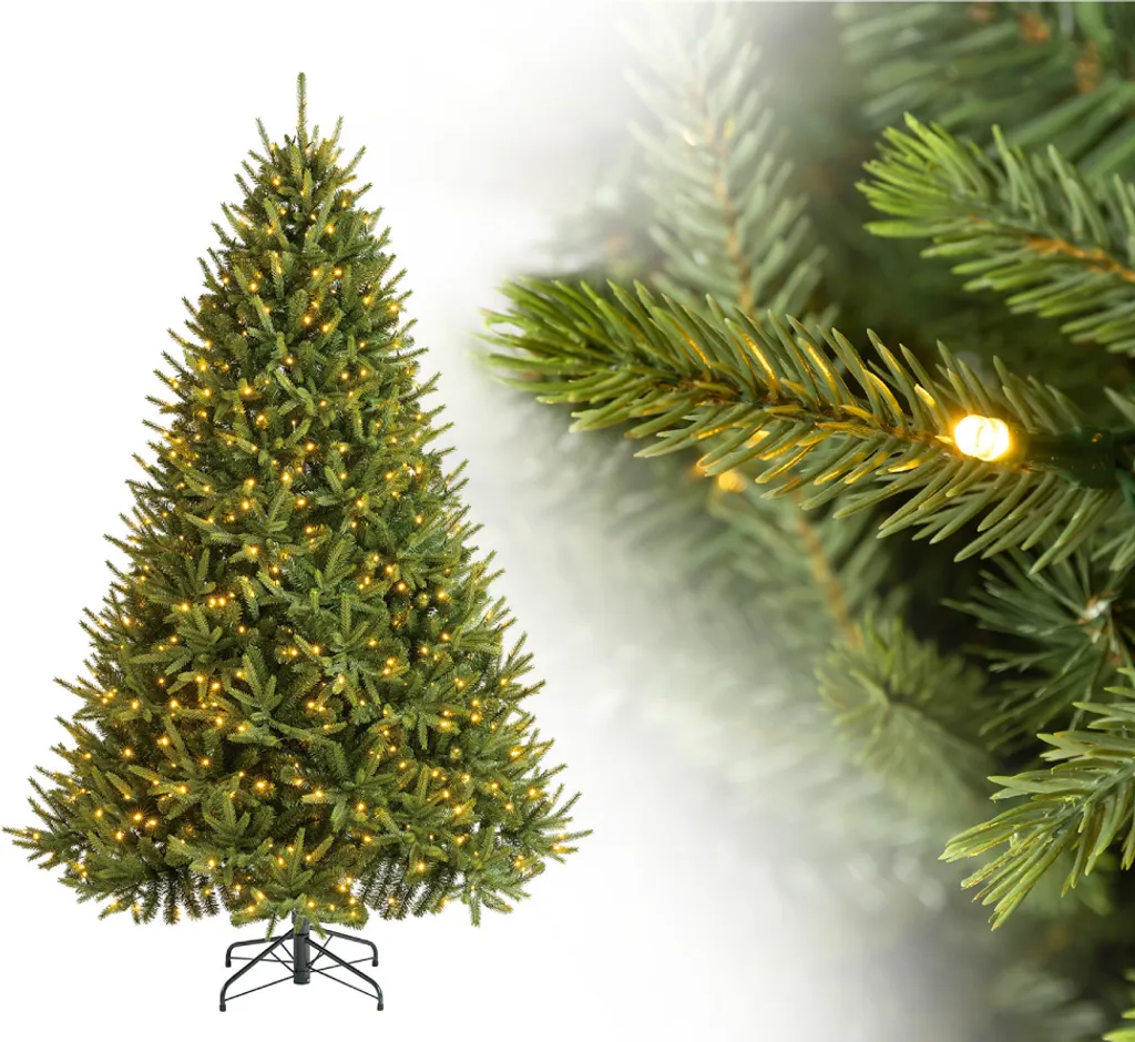 Sapin de Noël Sans Perte d'Épines 228 cm avec LED Vert Modèle Richmond